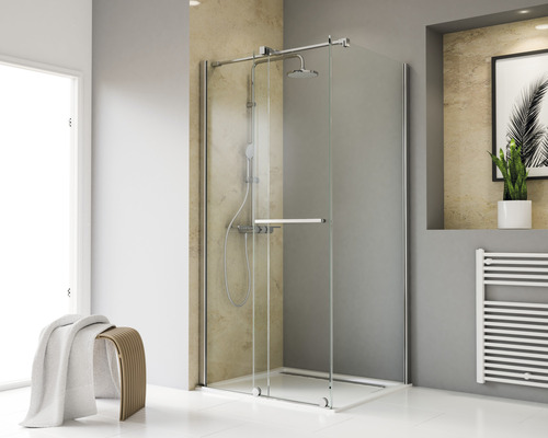 Porte de douche avec paroi latérale Schulte TouraPlus 75x120 cm verre transparent couleur du profilé chrome