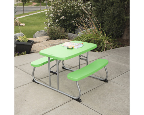 Table de pique-nique verte pour enfants avec bancs pour l''extérieur