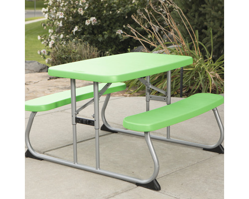Table de pique-nique verte avec bancs pour le jardin