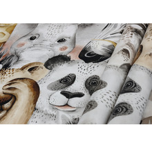 Tapete mit Tiermotiven, darunter Panda, Löwe, Zebra und Elefant