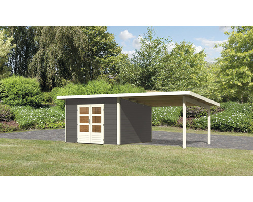 Gartenhaus Karibu Speyer 3 inkl. Anbaudach 3,3 m 664 x 331,5 cm terragrau