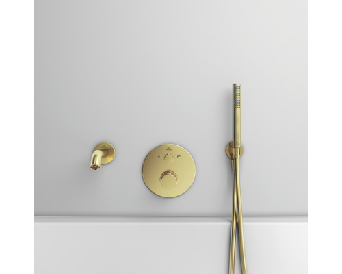 Wandmontierte Badewannenarmatur mit Handbrause