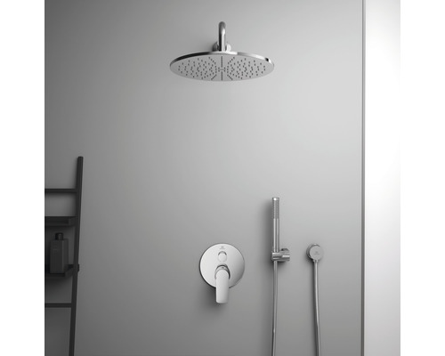 Robinet de douche avec douche de tête, douchette à main et mitigeur pour la salle de bain