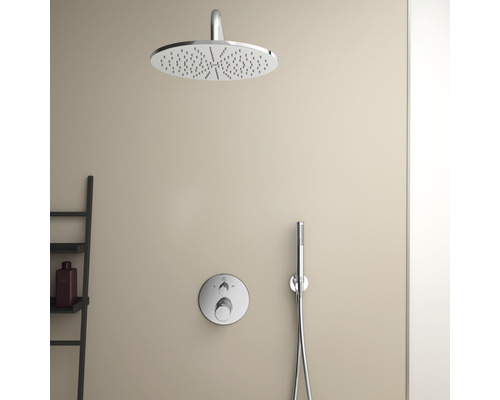 Ensemble de douche avec pomme de tête, douchette à main et robinet thermostatique