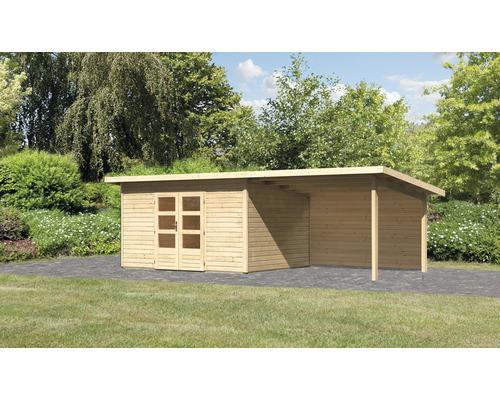 Abri de jardin en bois avec double porte et extension de carport