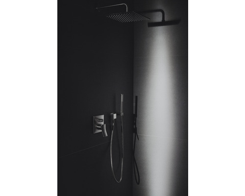 Robinet de douche avec douche de tête et douchette à main dans une salle de bains