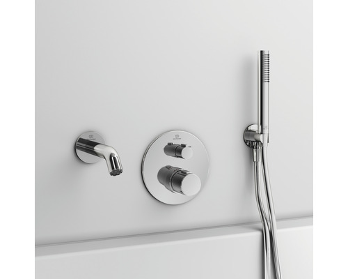 Robinet de baignoire avec douchette et régulateur de température pour montage mural