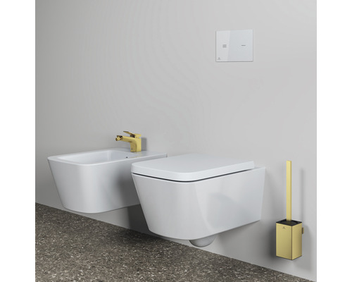 WC suspendu et bidet avec plaque de commande et garniture WC
