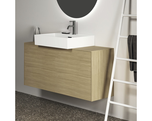 Meuble-lavabo avec meuble sous-vasque en bois, vasque à poser et porte-serviettes pour salle de bain