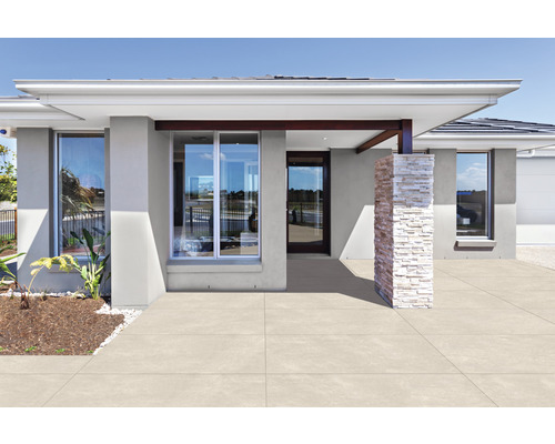 Dalle de terrasse en grès cérame fin Modern Concrete beige bord rectifié 100 x 100 x 2 cm