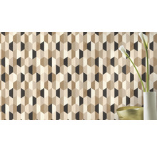 Tapete mit grafischem Muster in Holzoptik für die Wandgestaltung