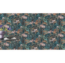 Tapete mit tropischem Blätter- und Blumenmuster