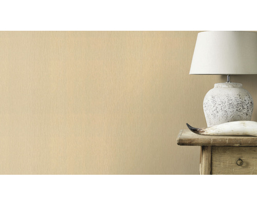 Wand mit hellem Farbton neben Lampe und Dekoration auf Holztisch