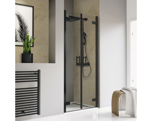 Porte de douche dans une niche SCHULTE ExpressPlus TouraPlus 80 cm couleur de profilé noir verre transparent avec revêtement de vitrage résistant à la saleté