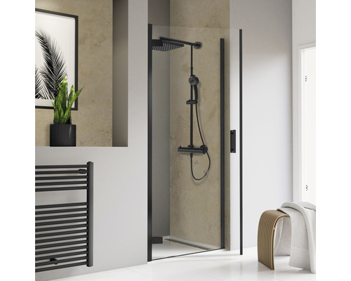 Porte de douche dans une niche SCHULTE ExpressPlus TouraPlus 90 cm couleur de profilé noir verre transparent avec revêtement de vitrage résistant à la saleté