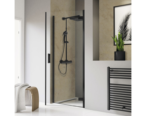 Porte de douche dans une niche SCHULTE ExpressPlus TouraPlus 80 cm couleur de profilé noir verre transparent avec revêtement de vitrage résistant à la saleté