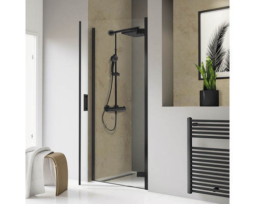 Porte de douche battante transparent, noir 80 cm, Saloon