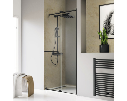 Porte de douche dans une niche SCHULTE ExpressPlus TouraPlus 120 cm couleur de profilé noir verre transparent avec revêtement de vitrage résistant à la saleté