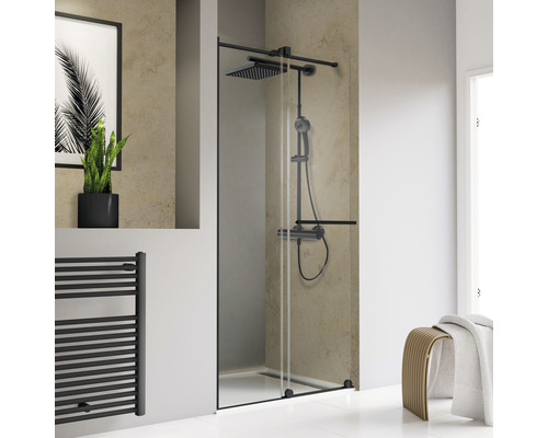 Porte de douche dans une niche SCHULTE ExpressPlus TouraPlus 120 cm couleur de profilé noir verre transparent avec revêtement de vitrage résistant à la saleté