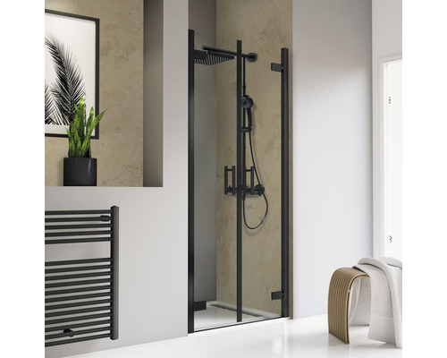 Porte de douche dans une niche SCHULTE ExpressPlus TouraPlus 90 cm couleur de profilé noir verre transparent avec revêtement de vitrage résistant à la saleté