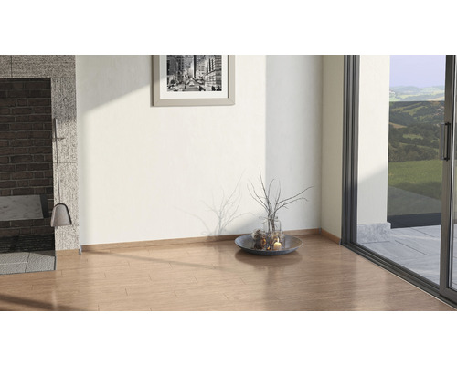 Intérieur avec plancher en bois, cheminée et porte coulissante donnant sur la terrasse