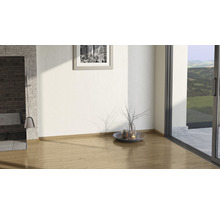 Pièce lumineuse avec cheminée, fenêtre et plancher en bois