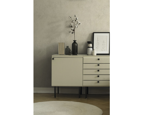 Dekorative Gegenstände auf einem Sideboard im Wohnzimmer.
