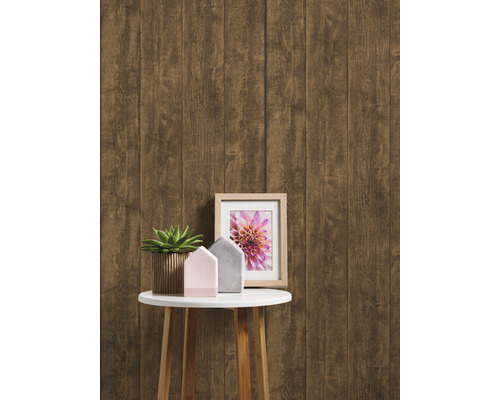 Papier peint décoratif à panneaux de bois avec table et décoration