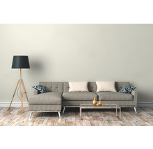 Wohnzimmer mit Ecksofa, Stehlampe und Couchtisch