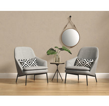 Deux fauteuils gris avec coussins et table d''appoint dans un salon.