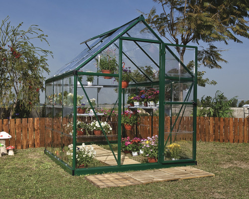 Serre Harmony 6x6 panneaux de polycarbonate 0,7 mm avec cadre de fondation 186 x 185 cm vert