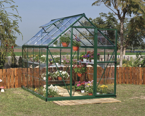 Serre Harmony 6x8 panneaux de polycarbonate 0,7 mm avec cadre de fondation 247 x 185 cm vert