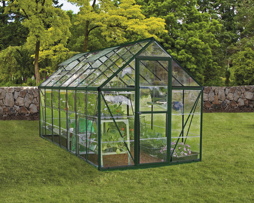 Serre Harmony 6x14 panneaux de polycarbonate 0,7 mm avec cadre de fondation 426 x 185 cm vert