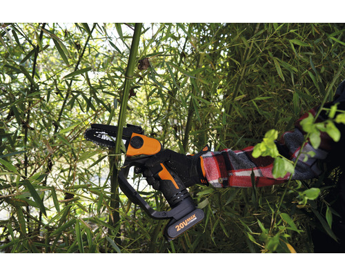 Tronçonneuse à batterie en cours d''utilisation pour tailler des plantes