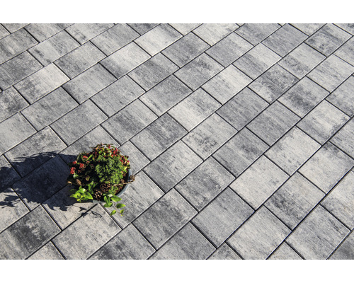 Pavés rectangulaires en pierre avec pot de fleurs