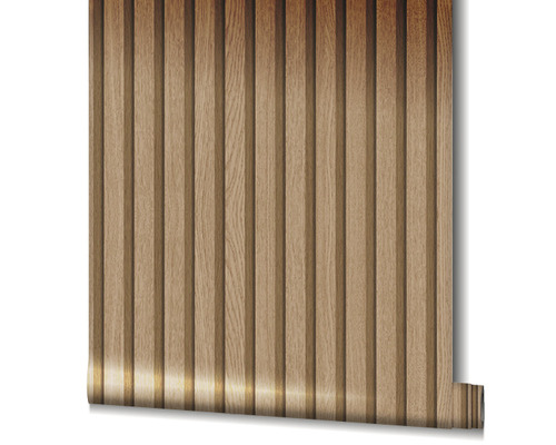 Tapete mit Holzpaneel-Optik auf einer Rolle