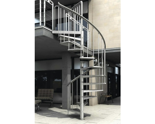 Aussentreppe aus Metall mit gewendelter Form