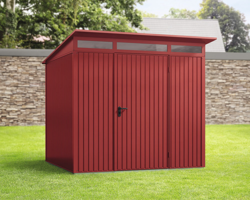 Abri de jardin Hörmann EcoStar Trend-P type 2 RAL3004 porte à un vantail 247.9 x 283.4 cm rouge