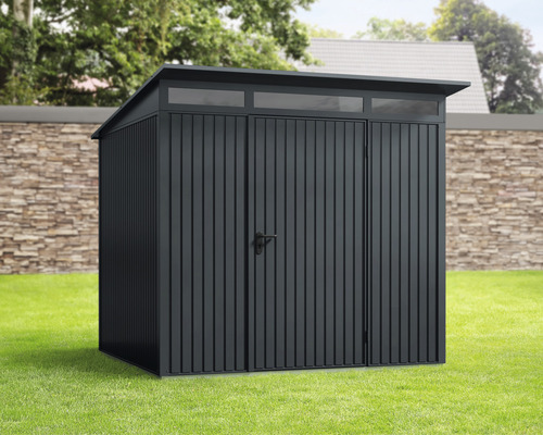 Abri de jardin Hörmann EcoStar Trend-P type 2 RAL7016 porte à un vantail 247.9 x 283.4 cm anthracite