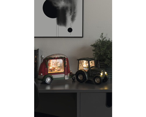 Lanterne flottante LED Konstsmide tracteur couleur d'éclairage blanc chaud fonctionnement sur piles avec minuterie 5 heures Boule à neige décorative en forme de tracteur avec caravane