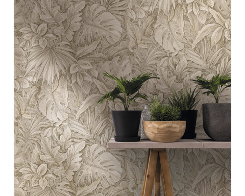 Papier peint à motifs avec motif botanique et plantes d''intérieur sur une table