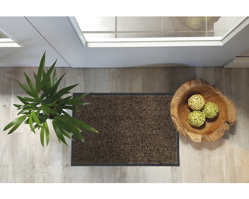 Vue de dessus d''un paillasson, d''une plante et d''une coupe en bois