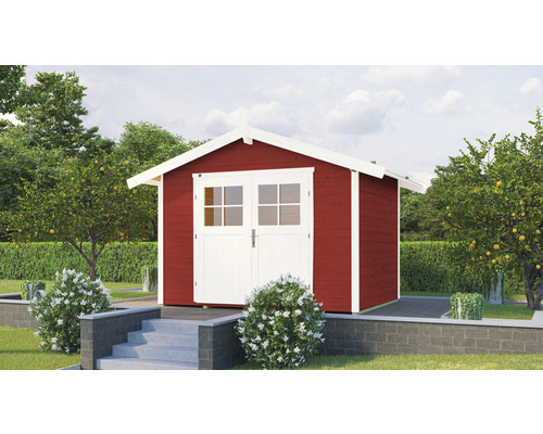 Abri de jardin weka 122 taille 4 avec plancher 380 x 274 cm rouge suédois Abri de jardin avec double porte dans le jardin