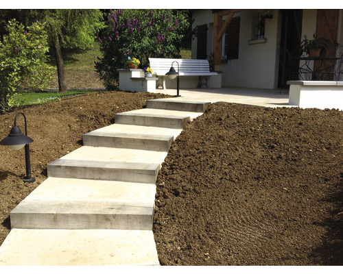 Escalier extérieur en béton dans un jardin