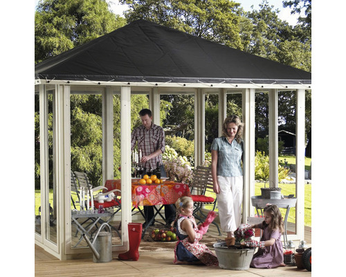 Pavillon PLUS Ingmarsö 387 x 387 cm, toit en polyester noir imprégné sous pression