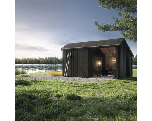 Windschutz PLUS Multi Shelter 2 Module mit Schutzraum und Aufenthaltsraum inkl. Dachpappe/Aluminiumleisten 432x248x250/145/202 cm unbehandelt