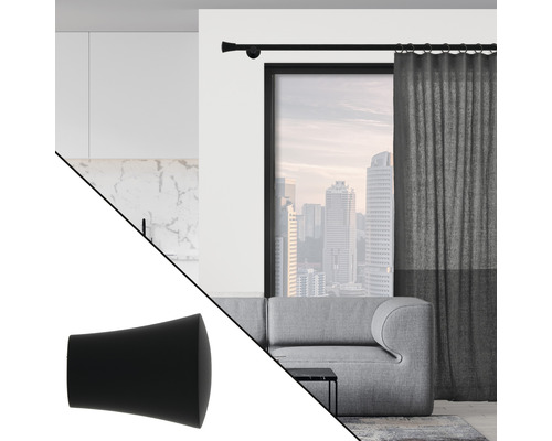 Gardinenstange mit Endstück in einem Wohnzimmer