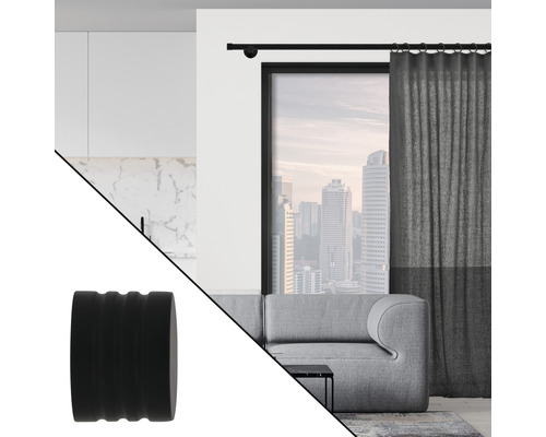 Tringle à rideaux avec embout dans un espace de vie moderne