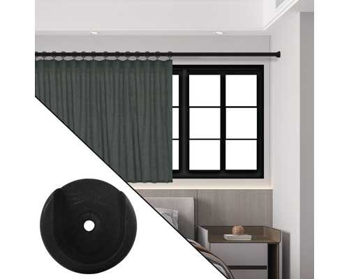 Chambre avec tringle à rideaux, rideau et support de tringle à rideaux