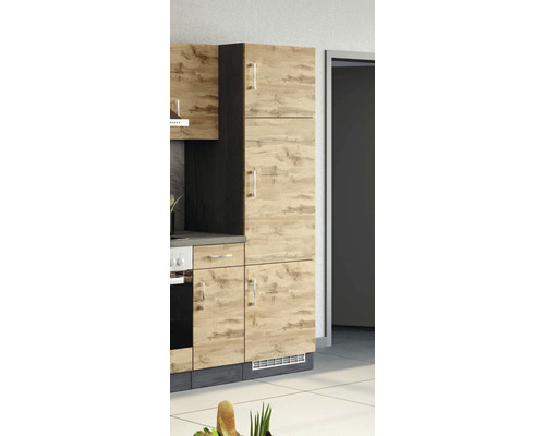 Küchenzeile mit Schränken und Schubladen in Holzoptik